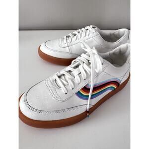 New Hush Puppies Charlie Rainbow Pride LGBTQ White Sneakers Size 6 Leather shoes